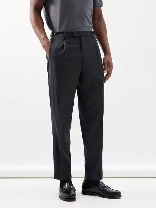 Dark Grey Masculine color Single Pleat Pants