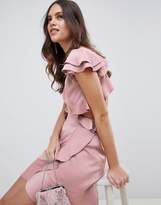 Thumbnail for your product : ASOS Design DESIGN Ruffle Mini Dress In Rippled Satin With Cut Out Back