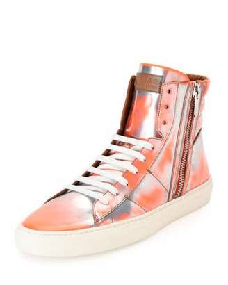 Bally Hensel Fluorescent Leather High-Top Sneaker, Orange