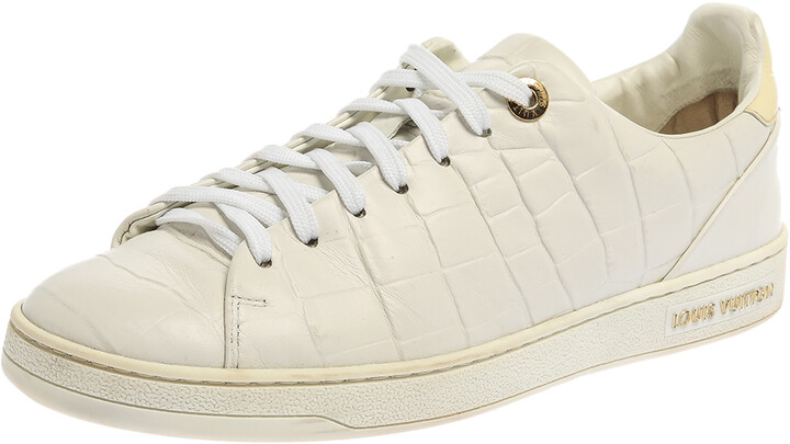 Louis Vuitton White Croc Embossed Leather FRONTROW Sneakers Size 38.5