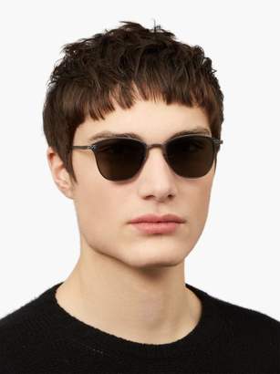Bottega Veneta Intrecciato-engraved D-frame Titanium Sunglasses - Mens - Grey