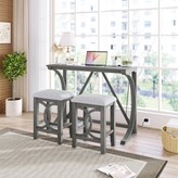 Thumbnail for your product : EDWINRAYLLC 3-Piece Counter Height Dining Table Set with USB Port and Upholstered Stools,Cream