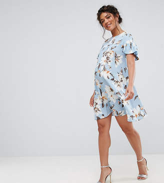 Queen Bee Floral Print Lace Ruffle Sleeve Smock Dress