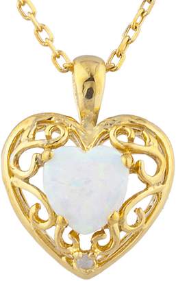 Elizabeth Jewelry Simulated Opal & Diamond Love Design Heart Pendant 14Kt Yellow Gold Plated Over .925 Sterling Silver