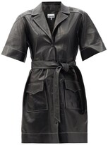 Thumbnail for your product : Ganni Topstitched Leather Shirt Dress - Black