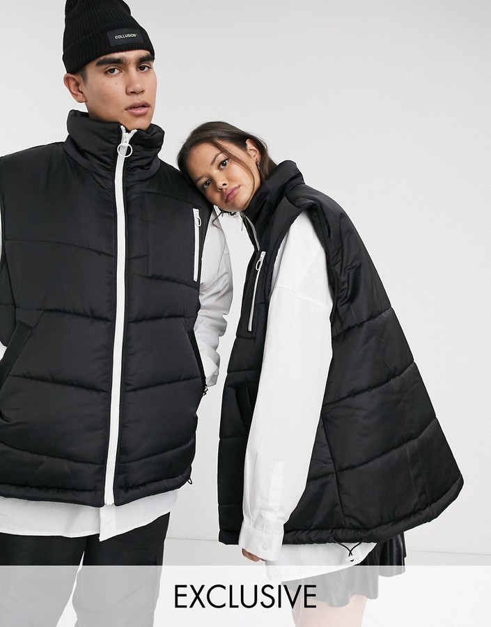 Collusion Unisex puffer vest in black - ShopStyle