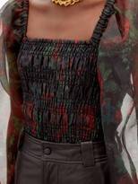 Thumbnail for your product : Ganni Floral-print Puff-sleeve Organza Top - Black Red