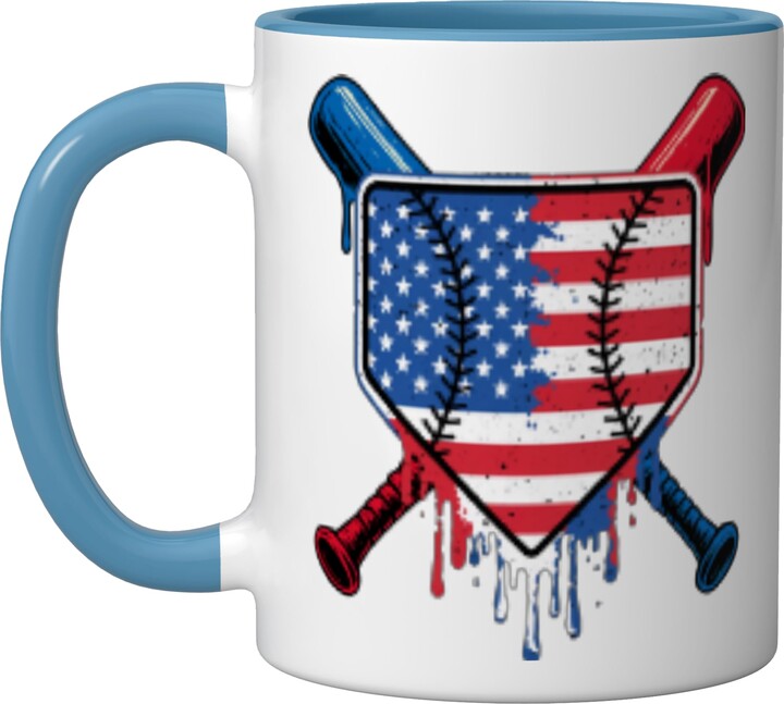 Ice Cream Baseball Drip 4th of July Shirts Baseball Drip Boys Ice Cream Patriotic American Flag Ceramic Mug, Blue/White