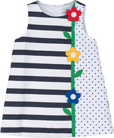 Thumbnail for your product : Florence Eiseman Polka-Dot & Stripe Pique Dress, Navy/White, Sizes 2T-6