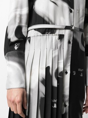 Off-White Abstract-Print Pleated-Insert Shirt Dress