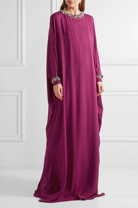 Oscar de la Renta Crystal-embellished Silk Crepe Gown - Burgundy