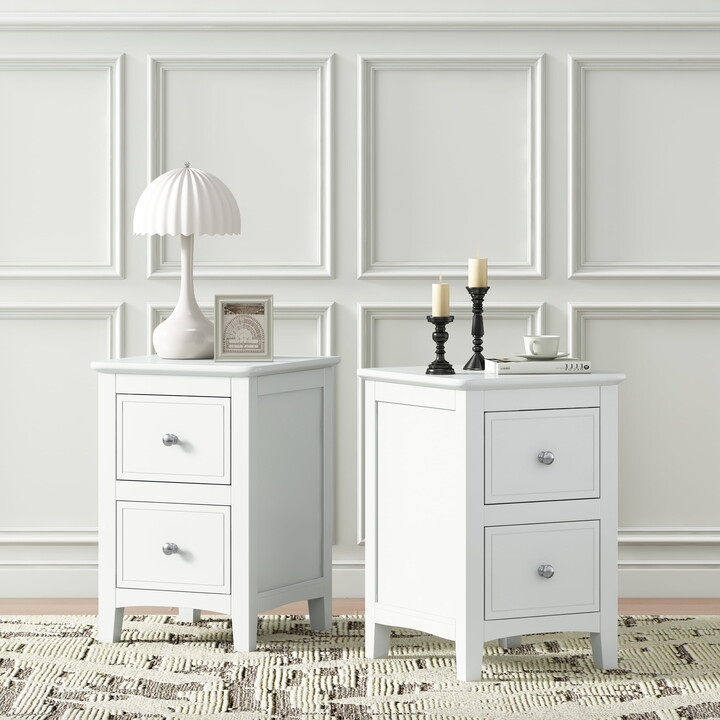 EUROCO Nightstands Set of 2,End Tables with 4 Drawers,brushed nickel hooded pulls Solid Wood Frame,Side Table Sofa Table for Bedroom/Living Room/Hallway,White