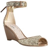 Thumbnail for your product : Miu Miu Miu camel glitter patent ankle strap wedges