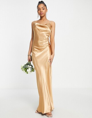 Little Mistress Bridesmaid slip dress in golden caramel