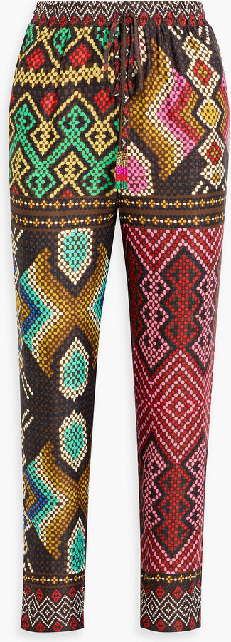 Farm Rio Cropped printed crepe de chine tapered pants