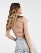 Thumbnail for your product : New Look pointed hem corset seam high neck top in camel
