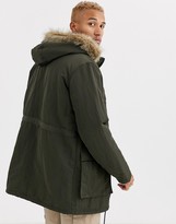 Thumbnail for your product : ASOS DESIGN parka jacket in green with faux fur lining