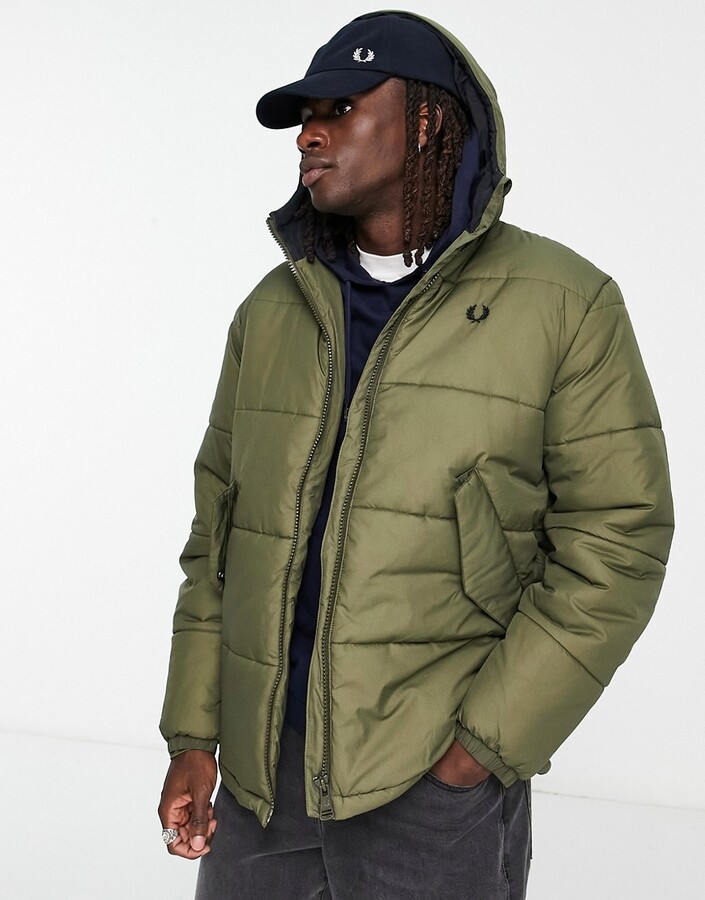 Fred Perry short quilted padded jacket in khaki ShopStyle
