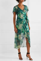 Thumbnail for your product : Anna Sui Butterfly Feather Printed Metallic Fil Coupe Silk-blend Chiffon Midi Dress - Dark green