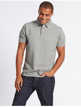 M&S Collection Cotton Rich Textured Polo Shirt
