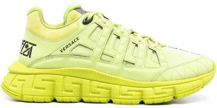 Versace Versace Green and Yellow Plaid Chain Reaction Sneakers | Grailed