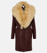 Leather coat with shearling collar 