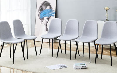 George Oliver Comfortable Gray Dining Chairs ( Of 6) - Modern Home Decoration. Integrated Seat Back, Breathable Fabric, Metal Construction, Slip Feet, Easy Assembly