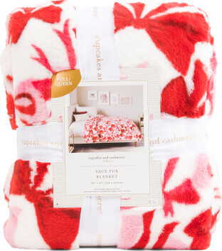 TJMAXX Bows Faux Fur Blanket, Polyester