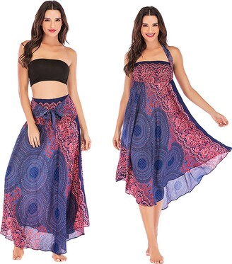 Maimango 2-in-1 Boho Skirt or Midi Dress - Maxi Skirt for Women - Long Wrap  Skirt for Summer - Women's Beach Cover Up (Blue - ShopStyle