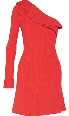 Emilio Pucci One-Shoulder Ruffled Ribbed-Knit Mini Dress