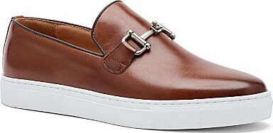 Marc Nolan Men's Boardwalk Leather Horse Bit Buckle Slip On Sneakers