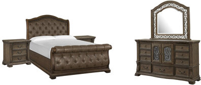 Latitude Run Upholstered Sleigh Bed 2 Nightstands And Drawer Dresser With Shaped Mirror