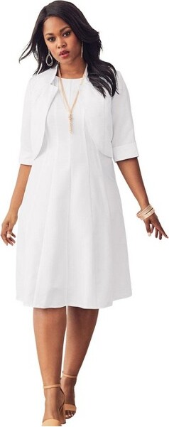 Roamans Roaman'sPetitePlusSizeElbowSleeveFit-And-FlareDressWithBoleroJacket–2-PieceSuit-16WWhite