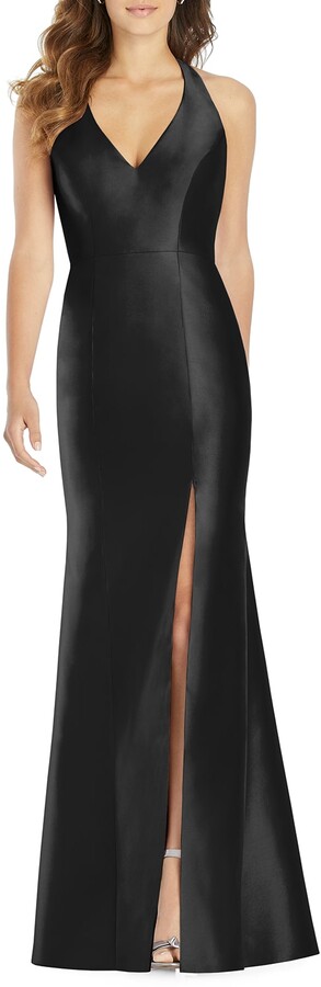 black halter formal dress