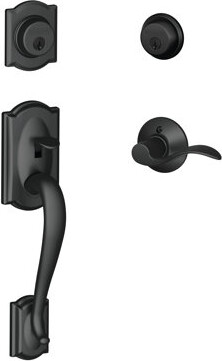 Handleset with Double Cylinder Deadbolt and Door Lever and Rosette