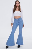 Thumbnail for your product : Forever 21 High-Rise Frayed Flare Jeans