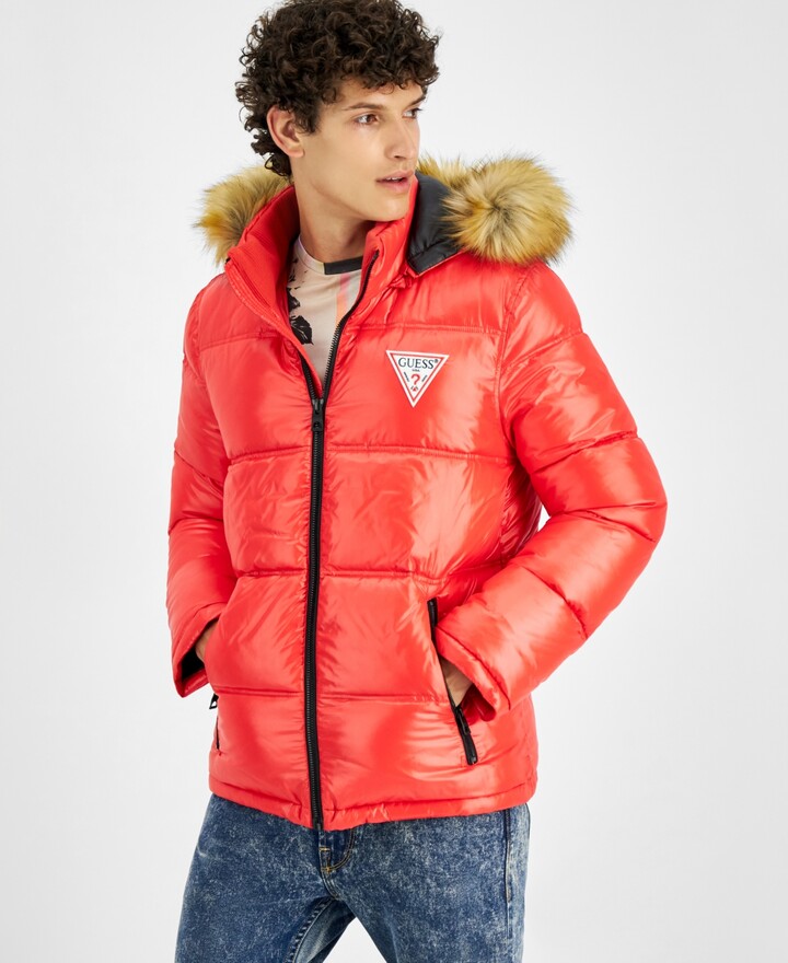 GUESS Men's Puffer Jacket With Faux Fur Hood - ShopStyle