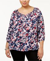 Thumbnail for your product : NY Collection Plus Size Printed Peasant Top