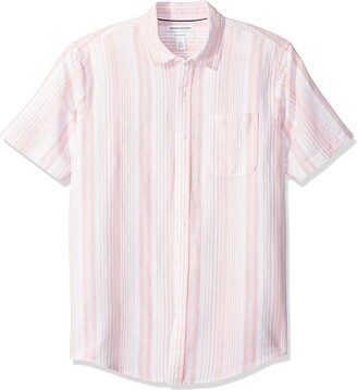 Amazon Essentials Men's Slim-Fit Short-Sleeve Stripe Linen Shirt