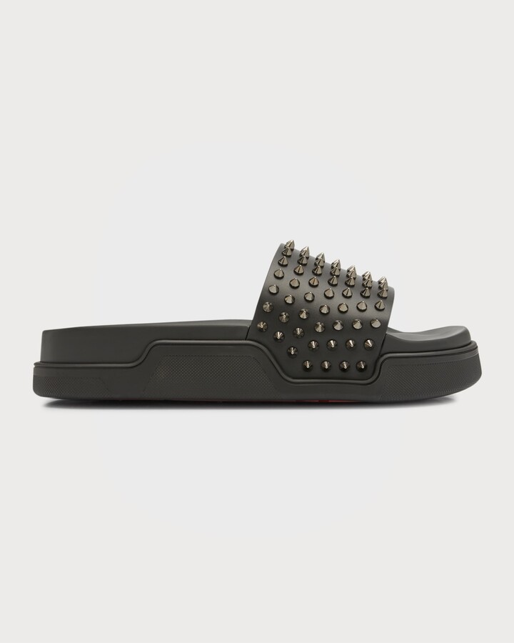 Christian Louboutin Men's Pool Fun Spiked Leather Slide Sandals