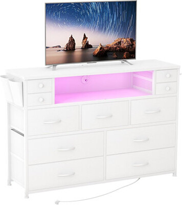 Dresser TV Stand With Power Outlets And LED Lights For 55'' TV, ...