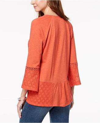 Style&Co. Style & Co Lace-Embellished Bell-Sleeve Tunic, Created for Macy's