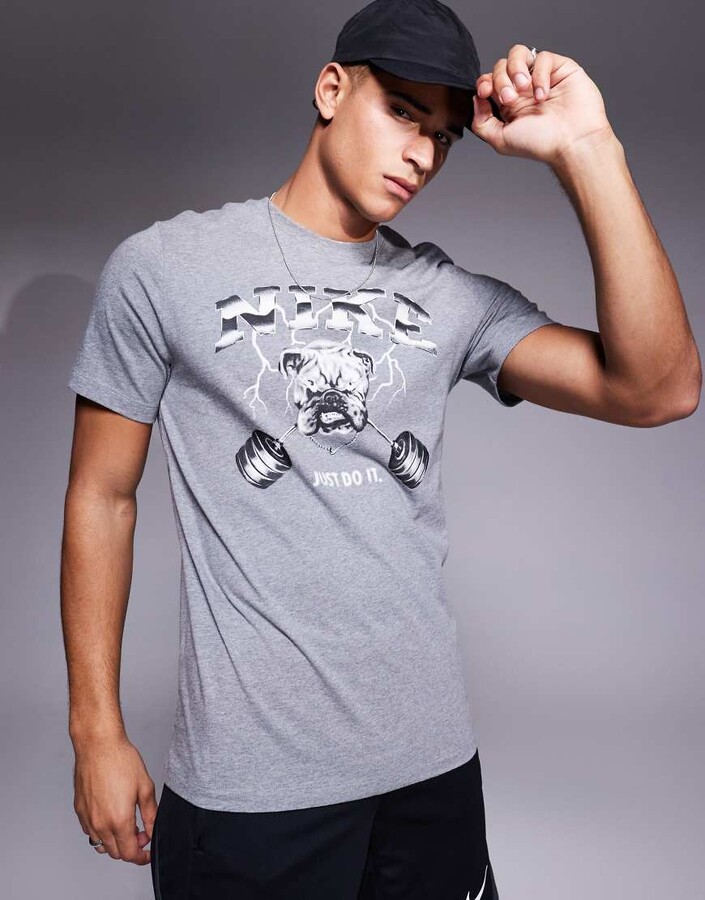 Nike Training bulldog graphic T-shirt in gray