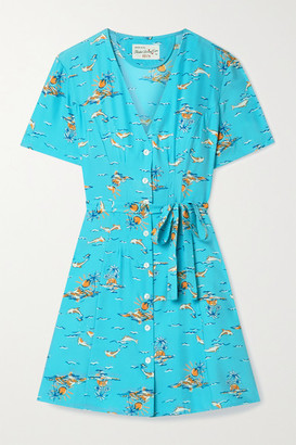 HVN Rosemary Belted Printed Silk-satin Mini Dress