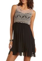 Thumbnail for your product : Charlotte Russe Lace-Top Chiffon Fringe Dress
