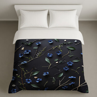 VisionDecor Blue Flowers Bedding Floral Duvet Cover Minimalist