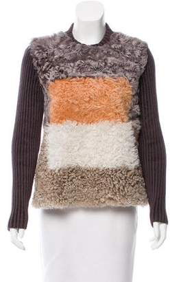 Fendi Shearling-Panelled Crew Neck Sweater
