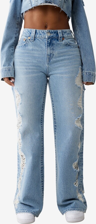 True Religion Women's Heavily Destroyed Bobbi Baggy Jeans