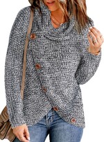 Thumbnail for your product : Itsmode Cowl Neck Knit Sweaters for Women Oversize Comfy Cable Knit Asymmetrical Wrap Pullover Sweater Button Winter Warm Army Green Sweater XX-Large