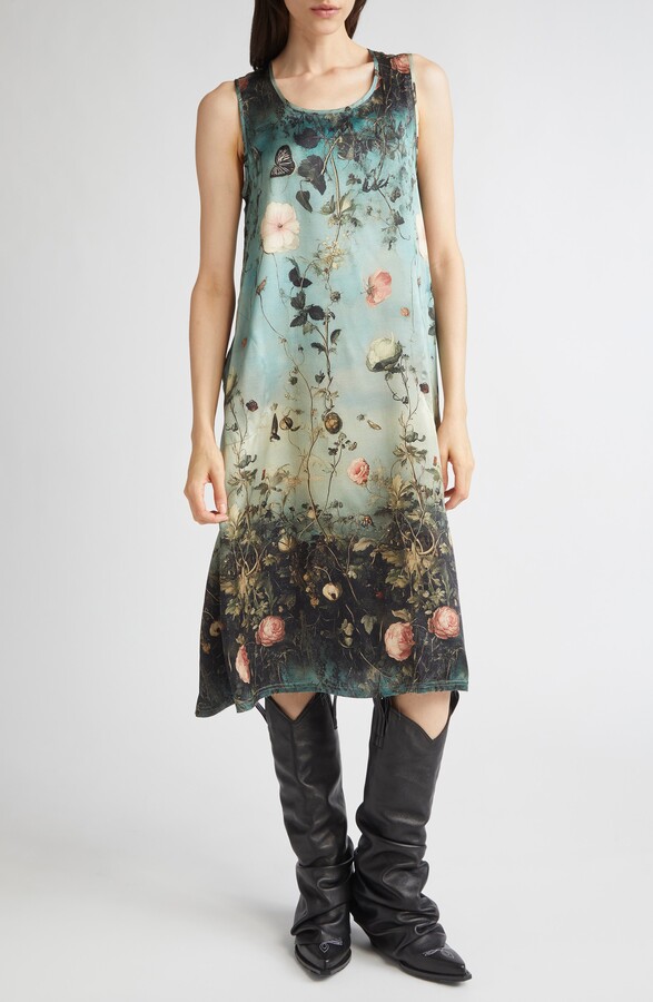 R 13 Floral Print Sleeveless Midi Dress